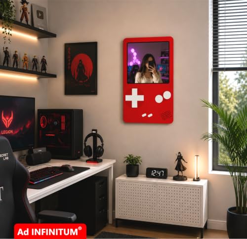 Image of AD INFINITUM Multilayer Wooden Wall Art With Mirror Hanging Decor for Contemporary Home, Bedroom, Living Room, Office etc., (Gameboy RED)