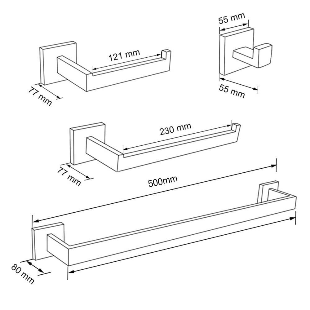 Juegos de accesorios de baño de acero inoxidable plateado brillante, gancho para bata, barra para toallas, soporte para papel higiénico, juegos de accesorios de baño, toallero, varilla larga, China