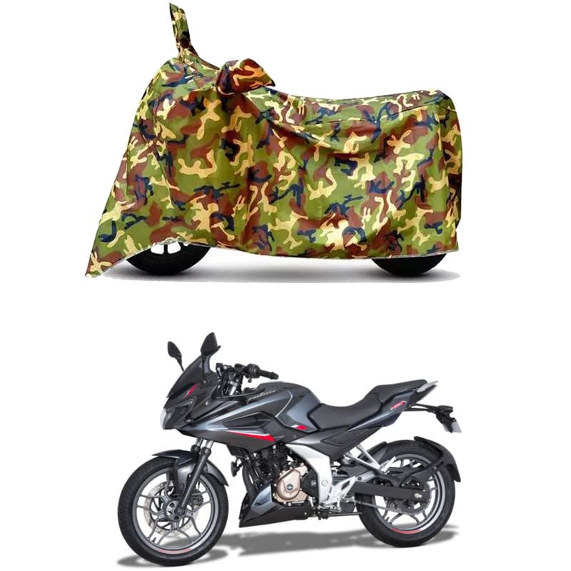Image of Waterproof 100% PVC Coated Bike Scooty Two Wheeler Body Cover Compatible for Bajaj Pulsar F250 STD /UV-Rays /Heat Protection /Birds Dropping /Scratchproof /Dust Proof [6X6 Jungle Print]