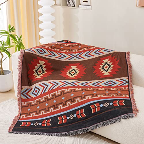 LHGOGO Bohemian Patterned Woven Sofa Throw Blanket with Tassels, ...