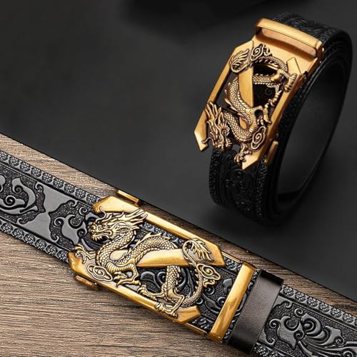 Luxury Mens Belts, Engraved Vintage Dragon Head Automatic Buckle, Genuine Leather Men Waist Strap2
