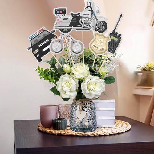 Image of Police Party Centerpiece Sticks,Boy Kid Birthday Table Toppers,Police Birthday Party Decorations Policeman Retirement Centerpieces for Table Police Officer Baby Shower Supplies.Set of 15