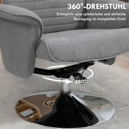 HOMCOM Relaxsessel mit Hocker, 360°drehbarer Fernsehsessel mit Liegefunktion Gepolstert TV Sessel mit Samtoptik für Wohnzimmer, Grau – Bild 6