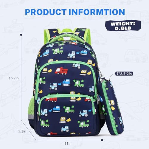 mygreen 3PCS Kids Backpack Set - Waterproof Bookbag with Lunch Box for Boys Ages 3-12, Adorable Cartoon Prints for School & Outdoor Use Dark Blue Cars3