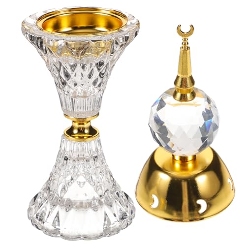 COOLHIYA Quemador de Incienso de Cristal Estructura Metálica Duradera, Diseño de Luna y Punta, Estufa de Aroma para Uso en Interiores y Salón de Té