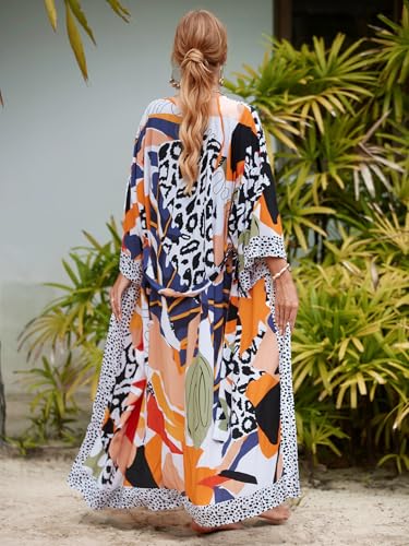 Image of Women's Kimono Cover Up Long Beach Dress Swimsuit Cover Ups Colorful Cardigan Lightweight Robe for Swimwear