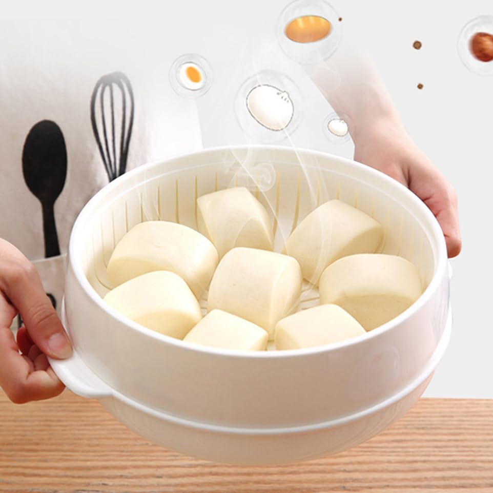 Cuiseur Vapeur Micro-ondes MAGICLULU – Panier Vapeur Plastique Blanc Pour Légumes, Poisson, Viande – Facile Et Sain