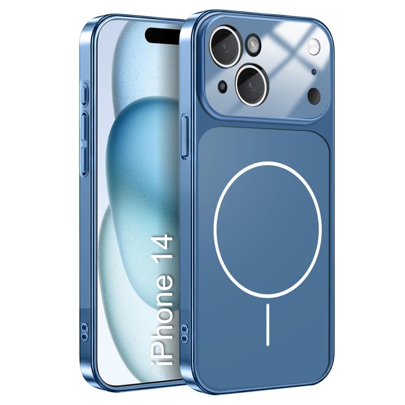 Image of LuxuryKase Converter Case for iPhone 14 | Premium Protective MagSafe Cover | iPhone 17 Pro Series Style Design | in Built Camera Guard | Wireless Charging Compatible - Blue
