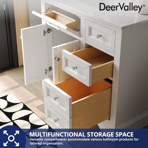 Image of DeerValley 36'' Bathroom Vanity with Ceramic Sink Top, Pre-Assembled Modern Wood Bathroom Cabinet Sink Combo with Backsplash