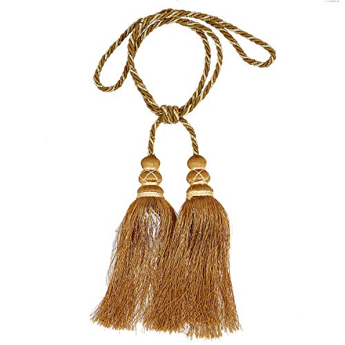 Image of Kuber Industries Polyester Curtain Tie Back Tassel Set - 2 Pieces (CTKTC33492, Gold)