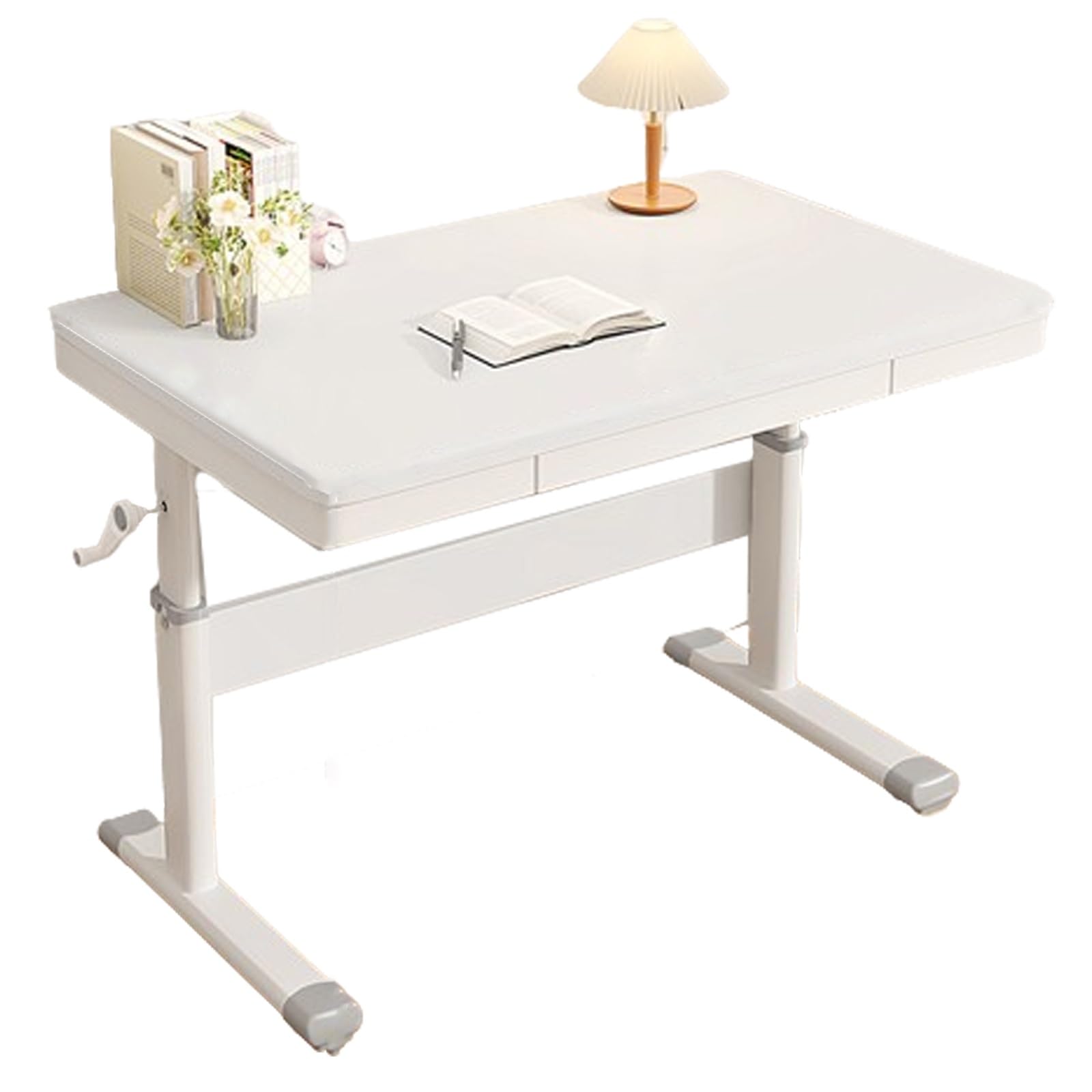 Escritorio de pie con altura ajustable, escritorio manual de pie, 80/100/120 cm x 60 cm, escritorio para sentarse y pararse, cajón de almacenamiento, escritorio para el hogar y la oficina(Blanc