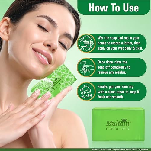 Image of Multani Natural Neem Tulsi Soap - 125 gm (Pack Of 3) | For Deep Cleansing, moisturizing & Glow | Fights Acne & Infections | Helps Rejuvenate Dull & Tired Skin | Paraben Free | Clinically Tested | For All Skin Types | Soap Bar For Men & Women
