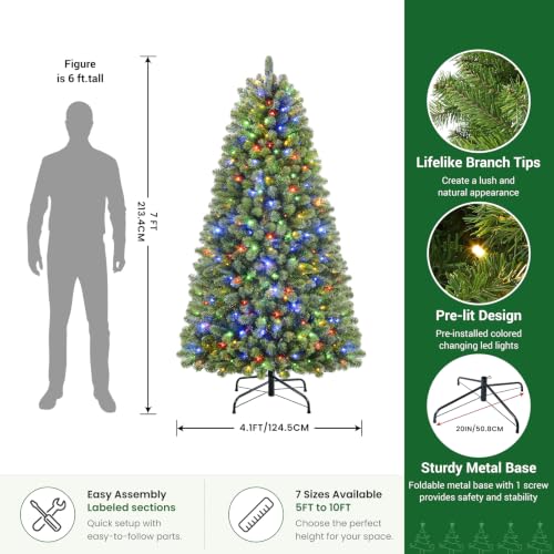 Image of 7FT Artificial Prelit Classic Christmas Tree with Remote Control,Timer