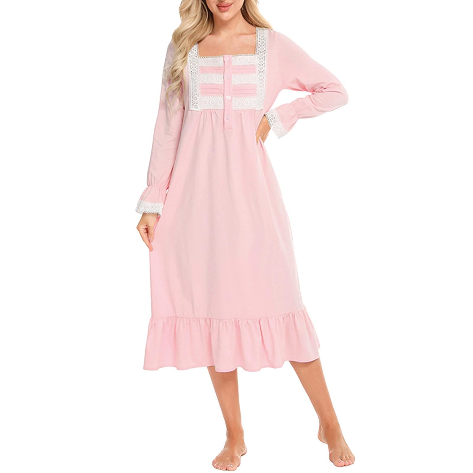 Generisch Nachthemd Damen Baumwolle Pyjama Herzen Negligé Nachthemden Für Schlafshirt Nachtwäsche Sexy Sleepshirt Langarm Zum Knöpfen Schlafkleid Women's Nightdresses & Nightshirts Mädchen Nachtkleid