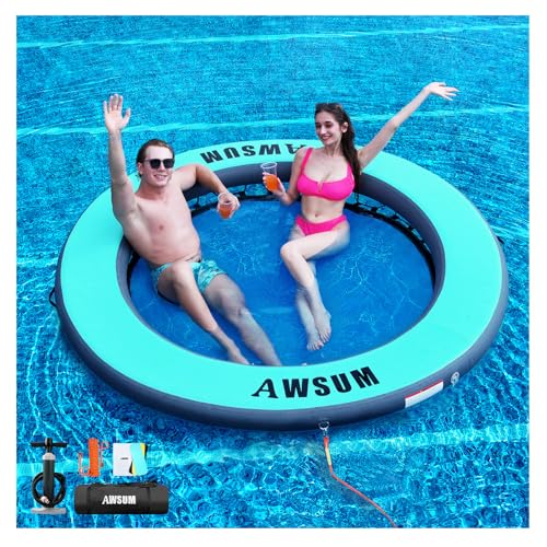 AWSUM 8FT Inflatable Water Hammock Round Circle Dock Floating River Raft Ring Lake Floats Swimming...