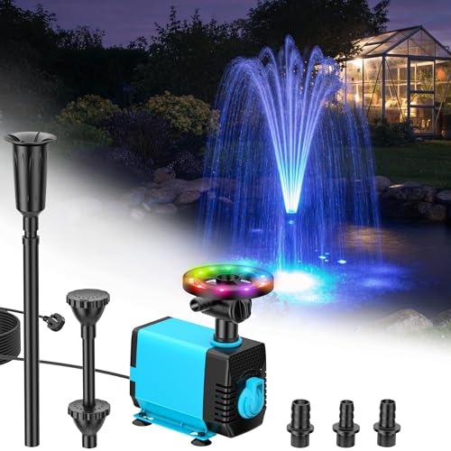 POPOSOAP Fontaine de Bassin Solaire avec lumières RGB - Pompe Submersible 40W, débit 2100L/h, Hauteur et débit réglables pour décoration Jour & Nuit et...