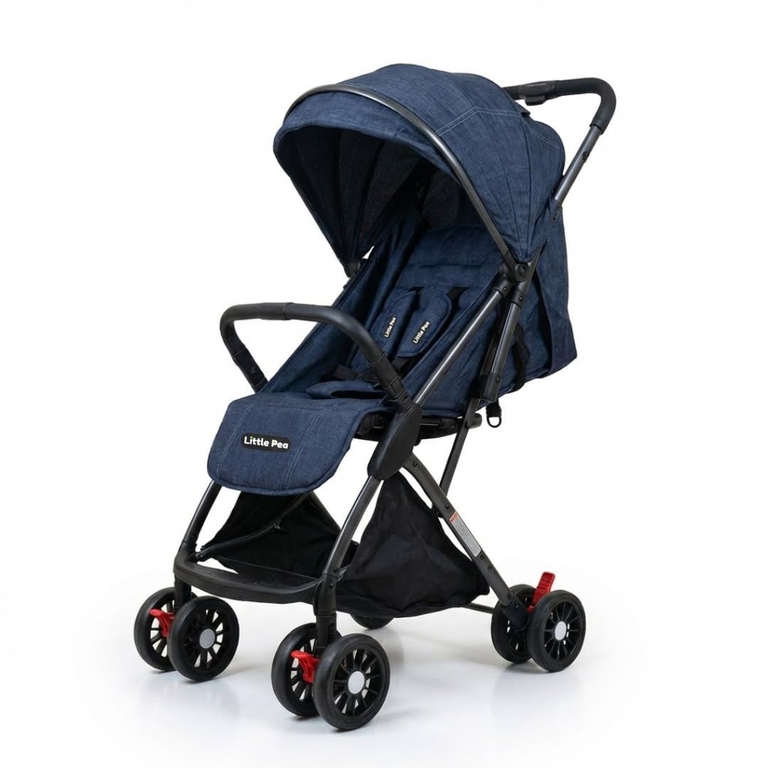 Little Pea Compact Travel Stroller | Auto-Foldable, Lightweight, Safe & Easy-to-Carry with Pulley Handle for 0–4 Yrs – Blue