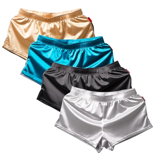 TAPUU Mens Satin Boxer Shorts Ice Silk Pajamas Boxers with Ling Pouch