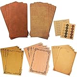 ADVcer Vintage Stationary Paper and Kraft Envelopes Set with Seal Stickers, 72pcs 3 Patterns 8.3x5.7' Writing Stationery Paper + 20pcs 2 Colors 7.9 x 4.7' Letter Envelope + 36pcs 2 Styles Rustic Seals