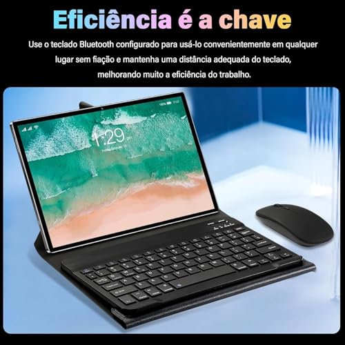Tablet 3 em 1 com Estojo/Teclado/Mouse, Android 13, Tela de 10,1 Polegadas, 12 GB de RAM + 512 GB de
