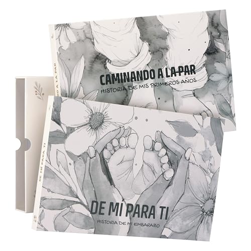 SIHUKA Diario Embarazo  Album Foto Bebe  Regalo Bebe Recien Nacido  Regalo Embarazada Original, set 2 libros con tapa dura, funda protectora y pegatinas   120 páginas.