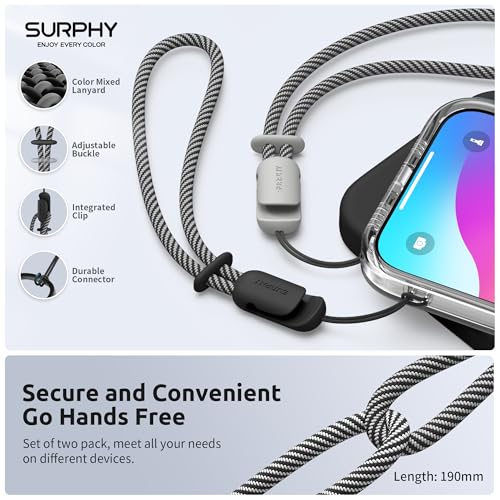 Image of SURPHY 2 Pack Phone Lanyard, Phone Wrist Strap for Case, Camera Wrist Strap | Ultra-Light 2-Color Braided Phone Strap, Cellphone Charm Strap, Anti-Lost Wrist Lanyard for Women and Men, Black Gray