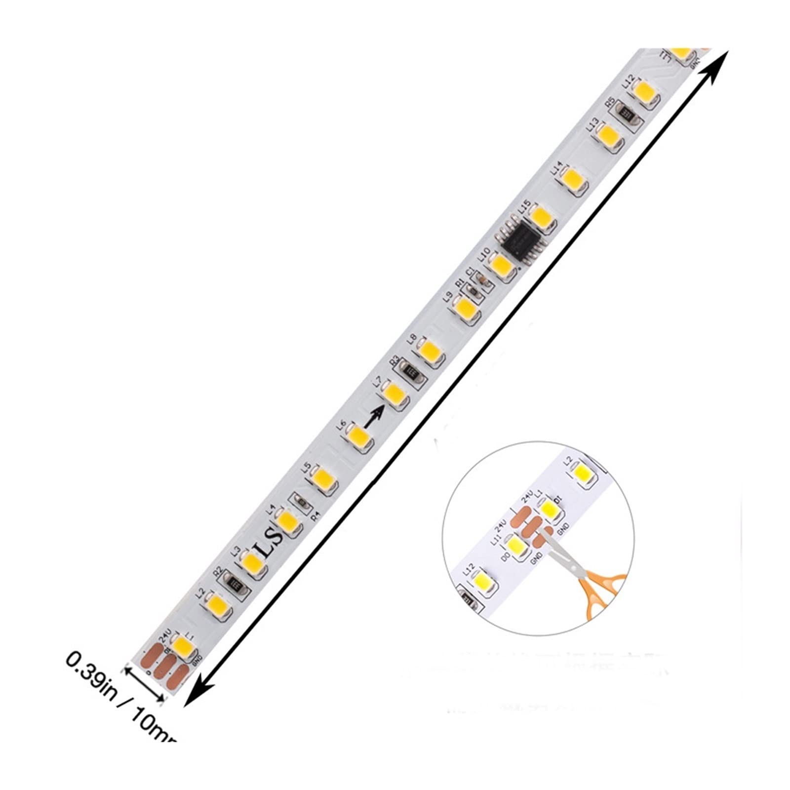 Tira de Luces Led direccionable de 24V SMD 2835 IC WS2811 120Leds/m 5M 10M 24 V Cinta de voltios Tira de Luces Led direccionable frío cálido Blanco Natural(Nature White 4500K)