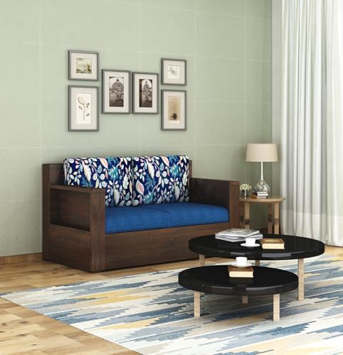 Image of Sheesham Wood 2 Seater Sofa Set with Cushion for Living Room Home Hall Wooden Sofa for Hotel Office (Walnut Finish)