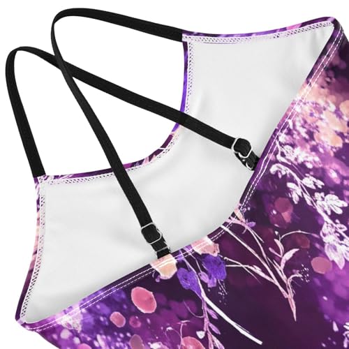 Bloom Floral Purple Girl Bathing Suit with Adjustable Shoulder Strap, Beach Bathing Suit, 3-104