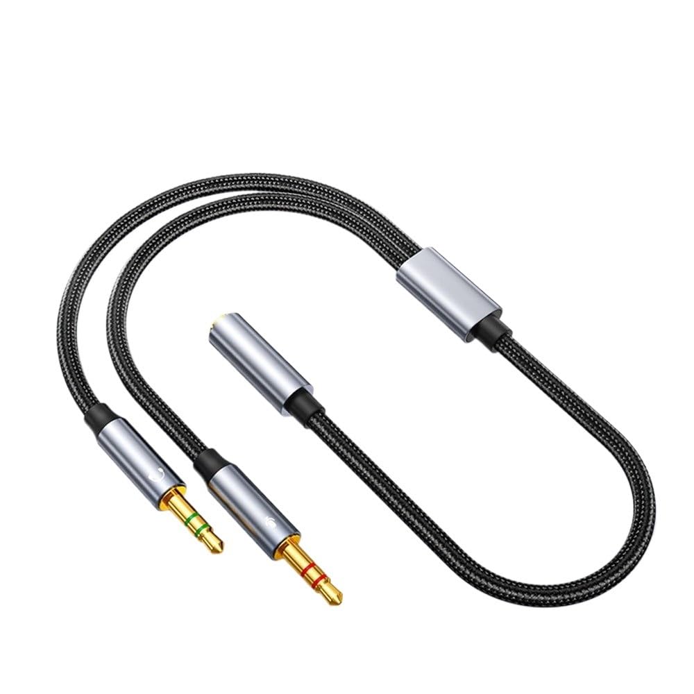 Mikrofon do słuchawek 3,5 mm adapter 2 w 1 kabel AUX słuchawki komputerowe kabel audio 2 w 1 (szary 35 cm)