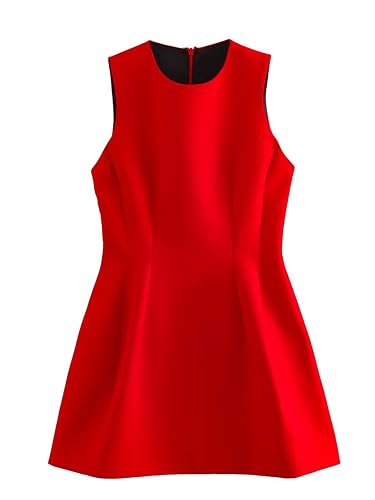 OFFSUM Damen Kleid Ärmelloses -Frauen O Hals Rot Sommerkleid Sexy Zurück Reißverschluss Mode Party Elegante Kurze Cocktailkleider Für Party Prom Abend Hochzeit Kleidung - XS - Rot