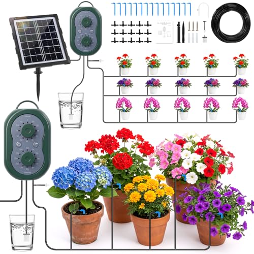 Sistema de Riego Solar para Jardín, Kit Riego Por Goteo Autorrieg...