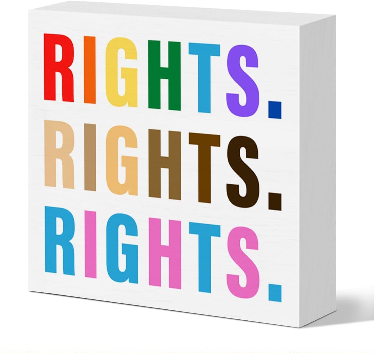 Rights Rights 7x7 Inch Box Sign Colorful Wooden Desk Decor