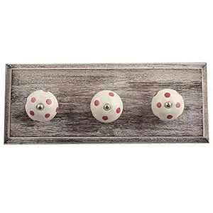 IndianShelf Handmade Dot Hooks Hangers Wall Mount Holders Hanging Coat Key Clothes Hat Mug Kitchen Utensils Bathroom (Wooden_Cream_4 Inches)-1 Piece