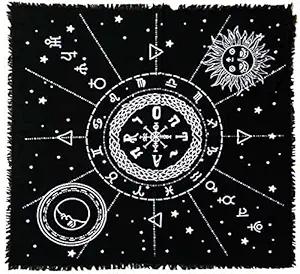 ART WORLD Altar Cloth Moon Phases Witchcraft Alter Tarot Spread Top Cloth Wiccan Square Spiritual Sacred Cloth (Small (18x18 Inches), 12 Constellation Black Silver)