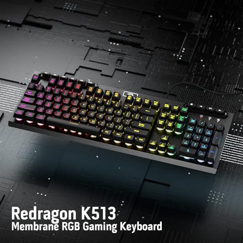 Tastiera da gioco a membrana RGB K513, tastiera meccanica lineare standard standard con 104 tasti e 5 tasti macro aggiuntivi, controllo multimediale dedicato, US LAYOUT - Tastiera gaming - Immagine 7