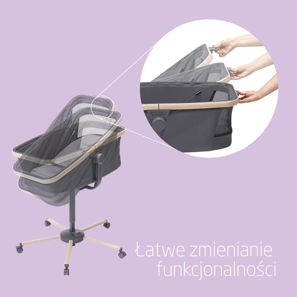Maxi-Cosi Alba Uniwersalna gondola, łatwe zamienianie zwykłej gondoli na odchylaną i wysokie krzesełko, od urodzenia do 3 lat (15 kg), pasuje do Maxi-Cosi Alba Meal Kit, Beyond Graphite