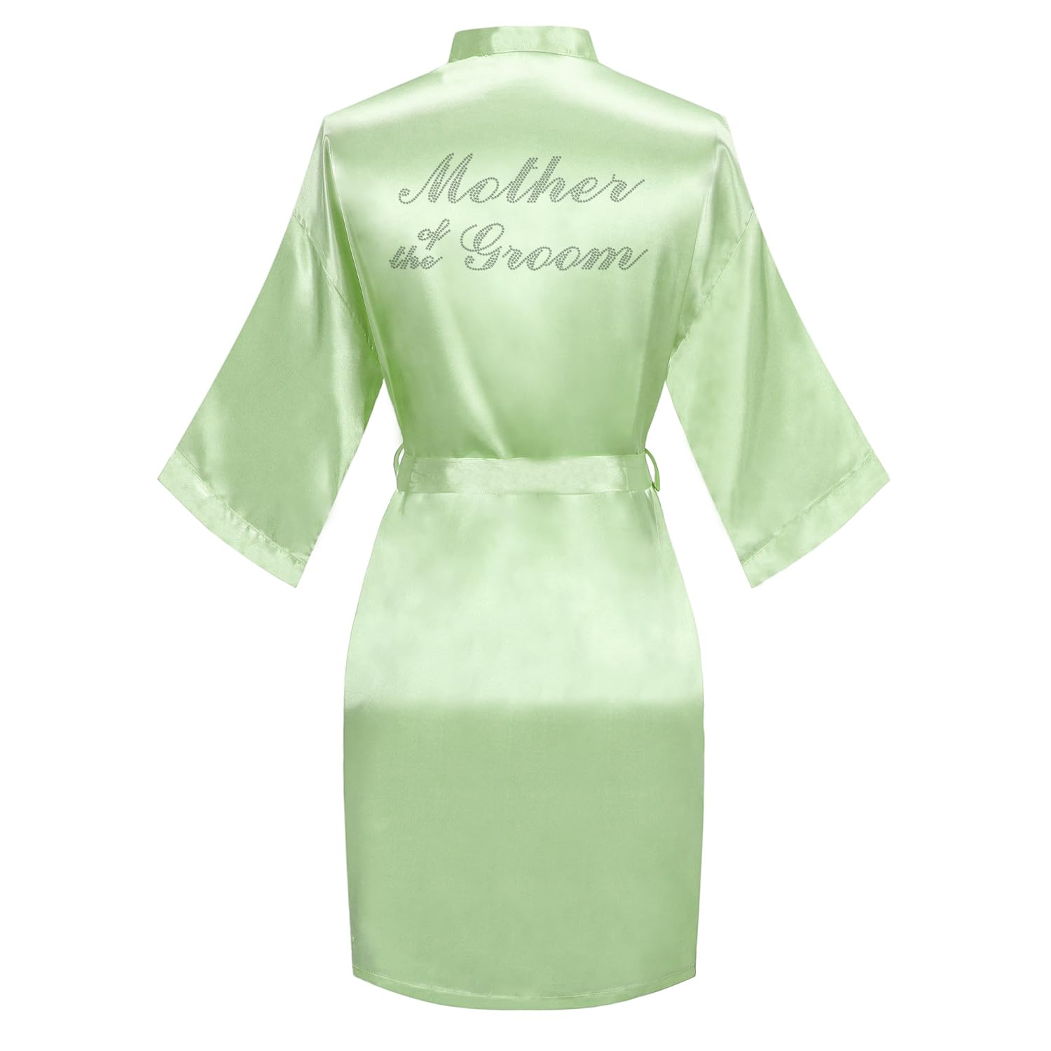 Women's Satin Robe Bride Bridesmaid Short Kimono Robes with Silver Rhinestones for Wedding Party Getting Ready