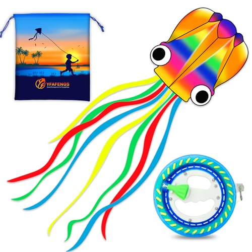 YFAFENGS Large Octopus Kite with 7.1in Reel, Beach Set