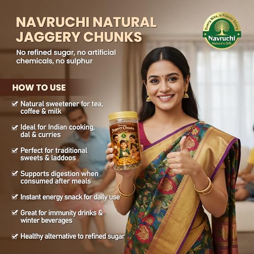 Image of Navruchi Natural Jaggery Chunks (Gud) - 500g | Traditional Unrefined Sweetener | Rich in Iron & Minerals | No Chemicals or Refined Sugar | Healthy Sugar Alternative