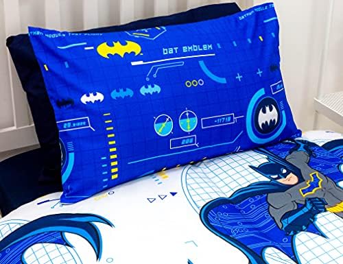 Batman Officially Licensed Single Duvet Cover Set, Tech Design | Blue & White Reversible 2 Sided Bedding Duvet Cover Official Merchandise Pillow Case (Single)