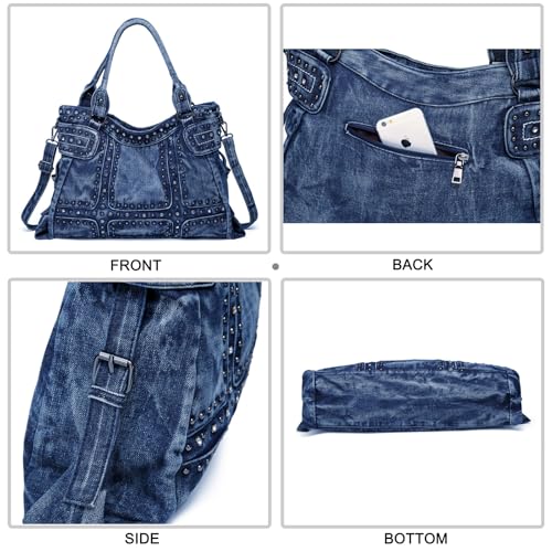 Designer Denim Handbags for Women Hobo Tote Bag Crossbody Denim Purses Blue Jean Shoulder Bag3