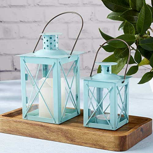 Kate Aspen Rustic Shelf Decor Luminous Vintage Tea Light Votive Candle Holders, Medium Metal Decorative Lantern, Teal Blue #TOP1