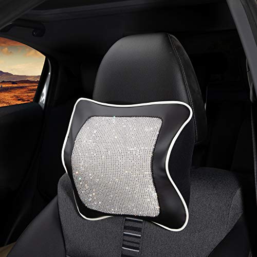Bling Neck Pillow for Car Driving Seat, Memory Foam Car Neck Support Cushion with Adjustable Strap, Black Crystal Rhinestone Diamond Interior Bling Accessories for Women Bling Neck Pillow for Car Driving Seat, Memory Foam Car Neck Support Cushion with Adjustable Strap, Black Crystal Rhinestone Diamond Interior Bling Accessories for Women