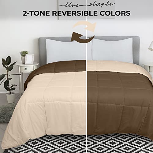 Image of ROYALE King All Season Down Alternative Bedding - Lightweight Quilted Comforter with Corner Tabs - Soft Luxury Hotel Comforter - Box Stitched Duvet Insert (King, Chocolate & Sand)