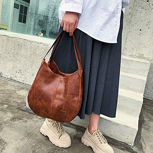 Mosichi Bolsa de mão de couro feita à mão de cor lisa feminina grande volume, Preto, P