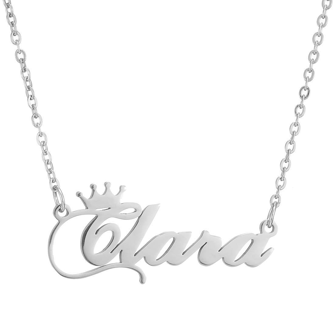SKQIRCustom Silver Name Necklace Personalized for Women, Customized Chains Name Pendants Necklaces Personalized Name Necklace with Crown for Women Girl Gift Stocking Stuffers