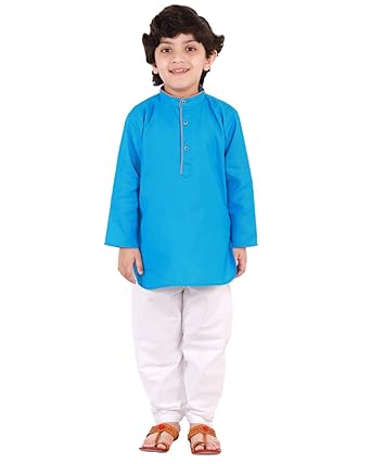 Superminis Boys Cotton Round Kurta with Pyjama - Piping Collar, Knee Length, Full Sleeves for Ethnic Wear