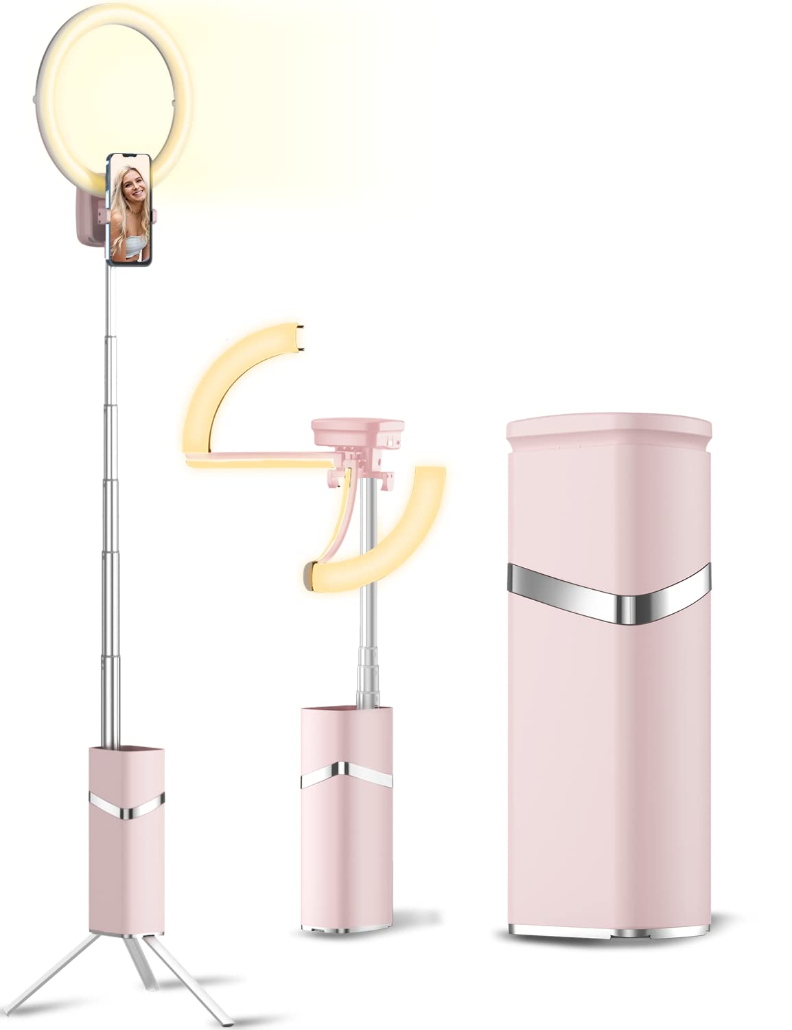 Woumlaiy Ring Light with Tripod, Extendable 79" Selife Stand, Rechargeable Wireless Foldable 10'' LED Ring Light with 4000mAh Battery& Phone Holder for Travel/Selfie/Live Stream/Vlog/Makeup/YouTube