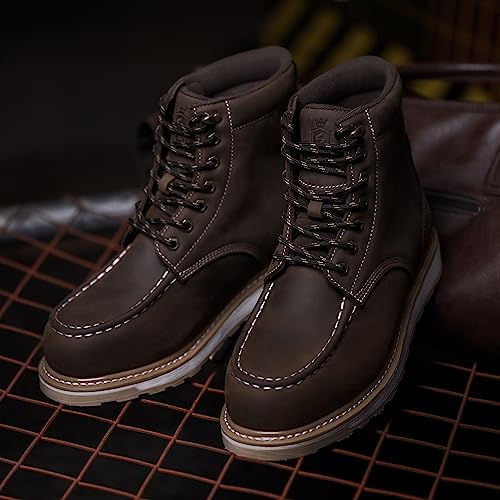 Waterproof Steel Moc Toe Mens Work Boots Classic Fashion Industrial Construction Insulated Safety Comfortable Shoes 6'' Genuine Full Grain Leather Ankle Brown Footwear…3